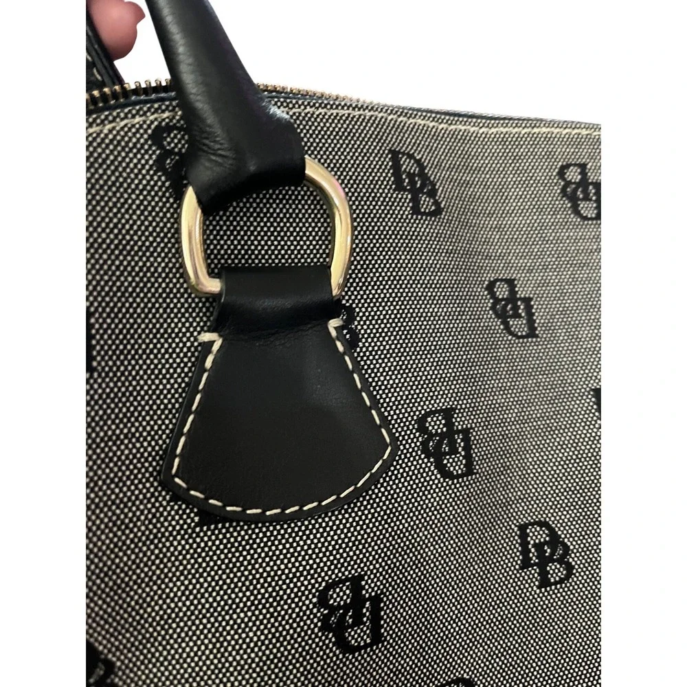 Dooney & Bourke Monogram Canvas Dome‎ Satchel Bag Black White DB Logo Handbag